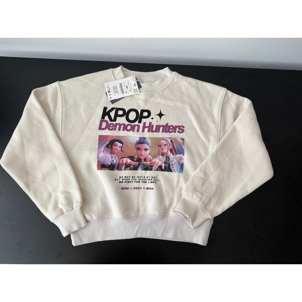 K-Pop Demon Hunters Zara Kids Netflix Graphic Sweatshirt Cream Size 11-12 NEW